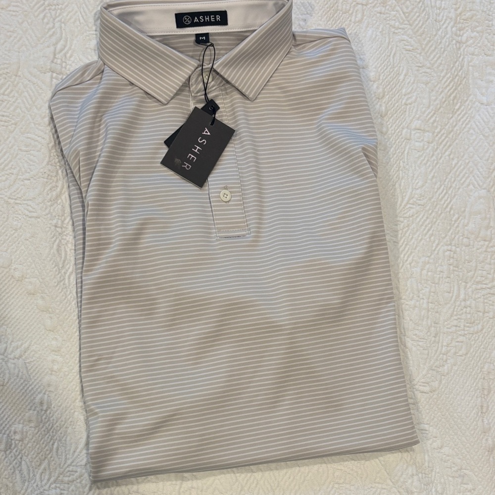 Men's Asher Striped Khaki Polo Shirt